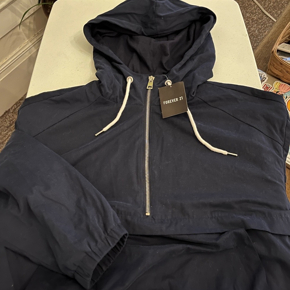 Forever21 Navy Half Zip Cropped Hoodie